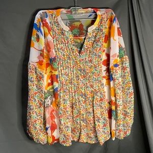 EUC Hope Springs button down sheer colorful floral print blouse small